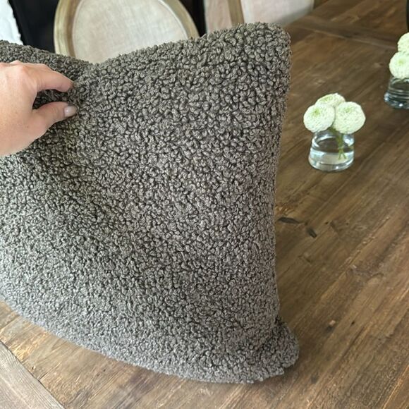 Pottery Barn Throw Pillow, tan, grey, sherling, soft, cozy, fall, neutral - Picture 2 of 3